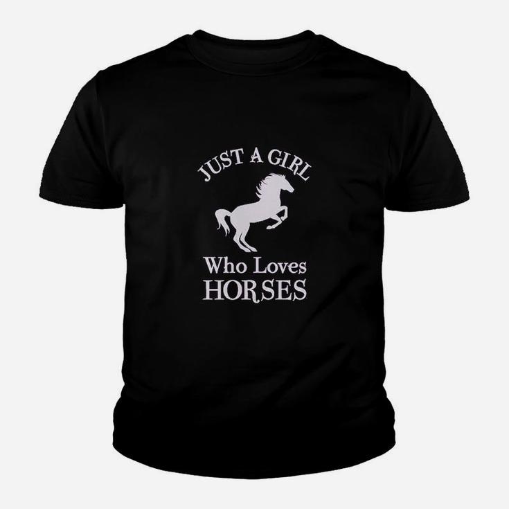 A Girl Who Loves Horses Horse Lover Gift Girls Fitted Kids Youth T-shirt