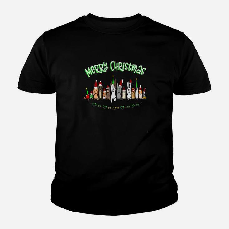 Adorable Pets Wishing You A Merry Christmas Cat Dog Rescue Kid T-Shirt