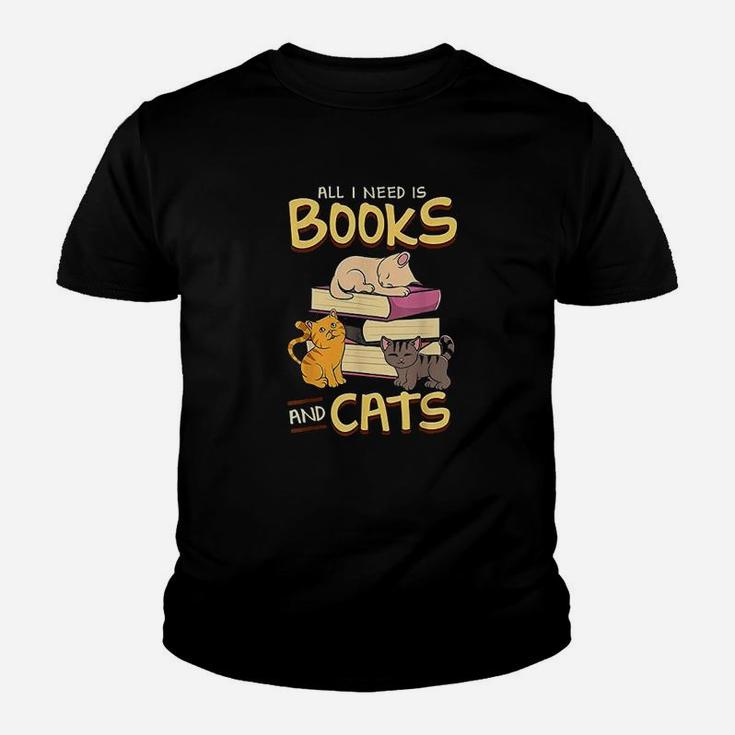 All I Need Is Books And Cats Adorable Book Obsessed Cat Kid T-Shirt