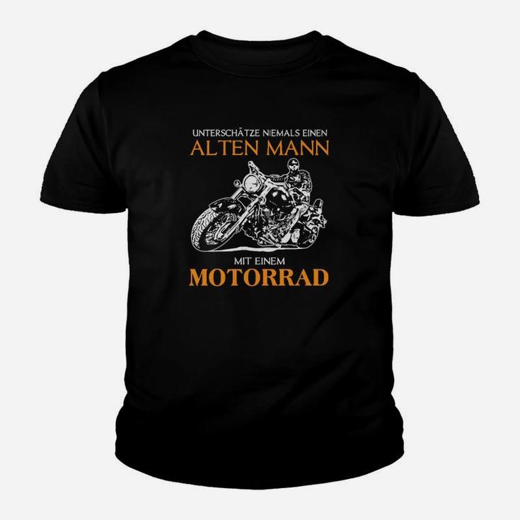 Alten Mann mit Motorrad Kinder Tshirt, Schwarzes Herrenshirt mit Spruch