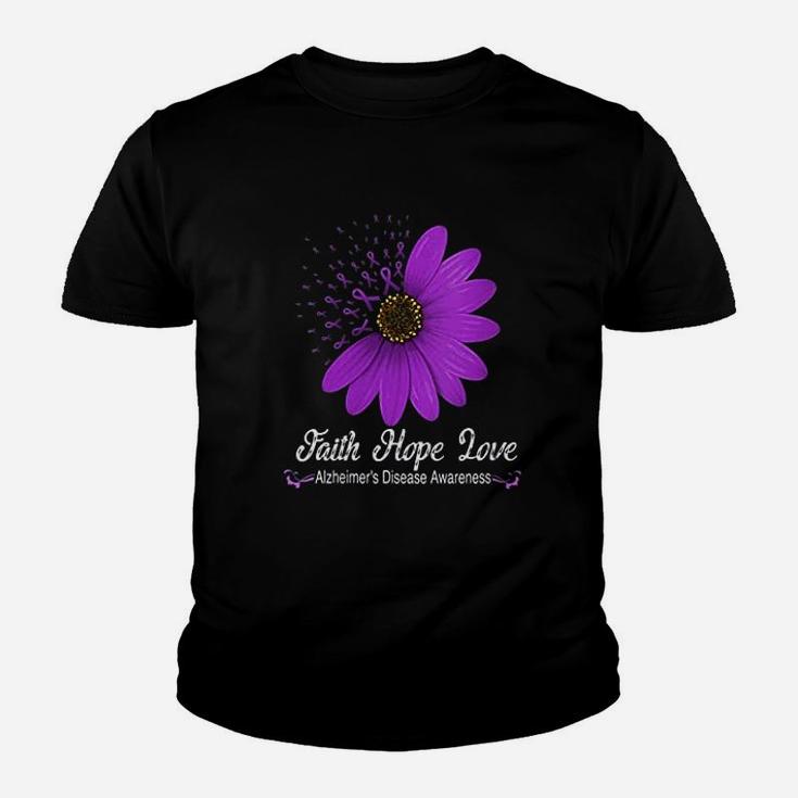 Alzheimer's Disease Awareness Faith Hope Love Purple Ribbon Kid T-Shirt