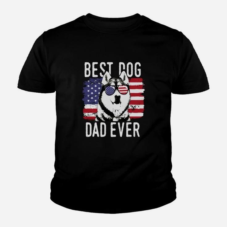 American Flag Best Dog Dad Ever Siberian Husky Kid T-Shirt