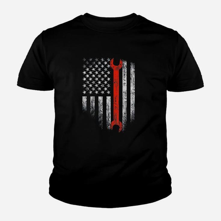 American Flag Mechanic Patriotic Auto Techs Motor Kid T-Shirt