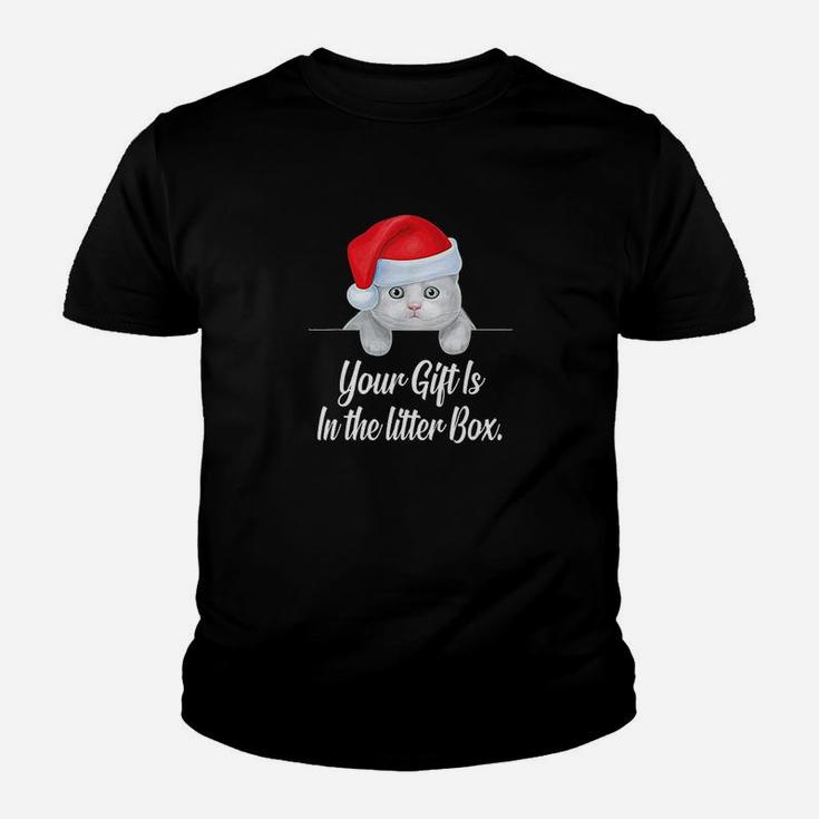 Aneisha Your Gift Is In The Litter Box Christmas Cat Gift Kid T-Shirt