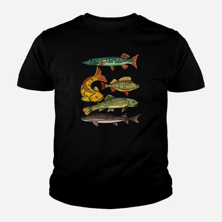 Angler Angeln Kinder Forelle Karpfen Hecht Stör Kinder T-Shirt