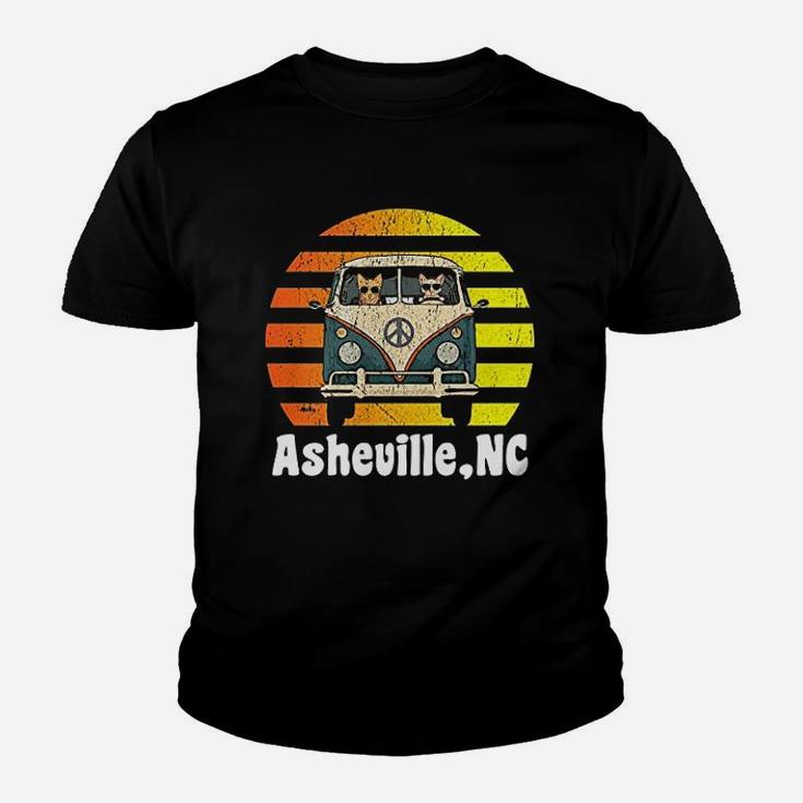 Asheville Nc Road Trip Retro Vintage Hippie Van Kid T-Shirt
