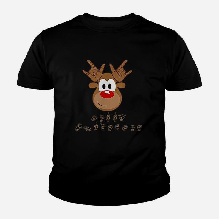 Asl Sign Language Christmas Reindeer Kid T-Shirt
