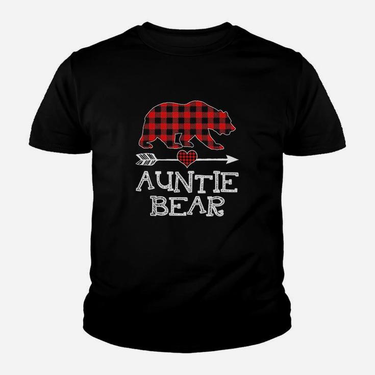 Auntie Bear Christmas Pajama Red Plaid Buffalo Family Gift Kid T-Shirt