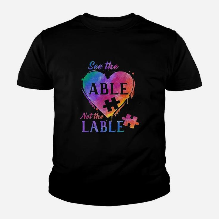 Autism Awareness Puzzle Heart See The Able Not The Label Kid T-Shirt