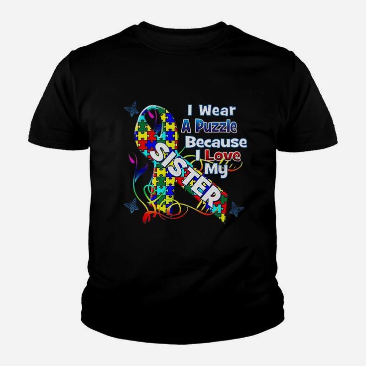 Awareness I Wear Puzzle Love My Autistic Sister Kid T-Shirt