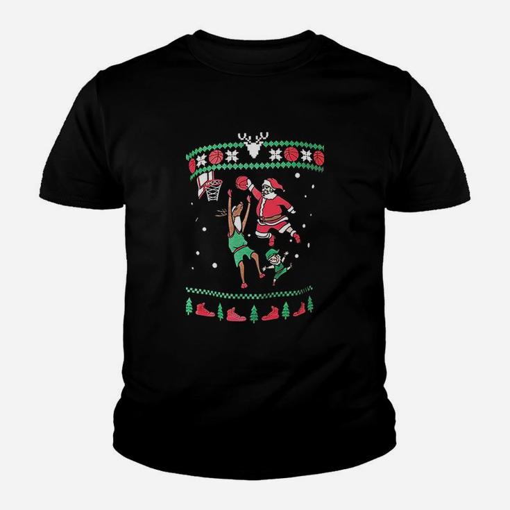 Basketball Christmas Dunking Santa Funny Ugly Christmas Kid T-Shirt
