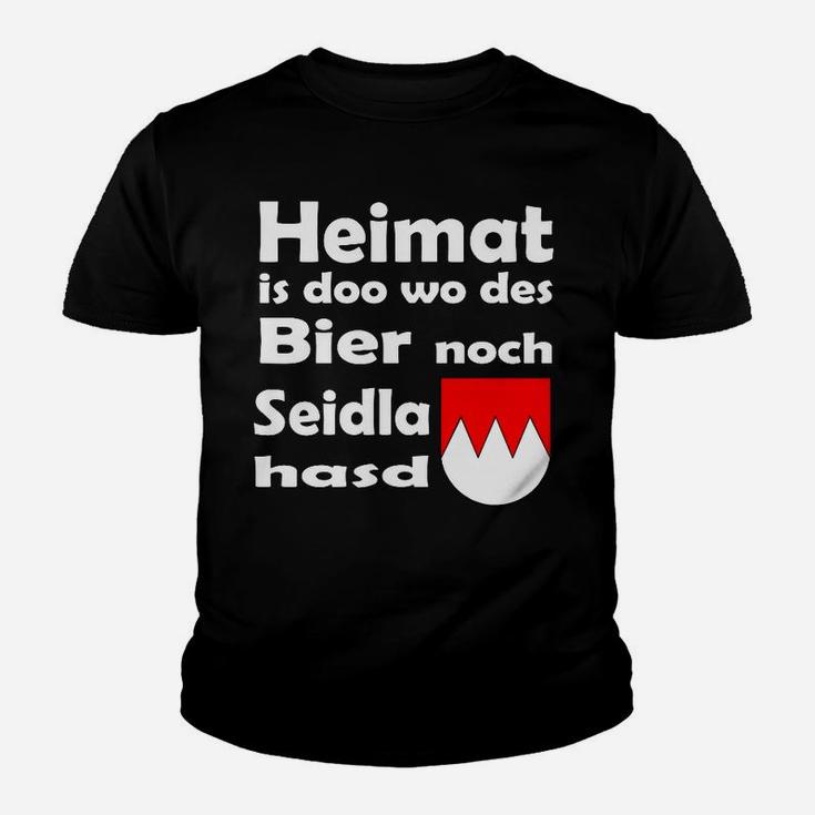 Bayerisches Motto Kinder Tshirt Heimat is doo wo des Bier Seidla is mit Wappen, Trachten-Look