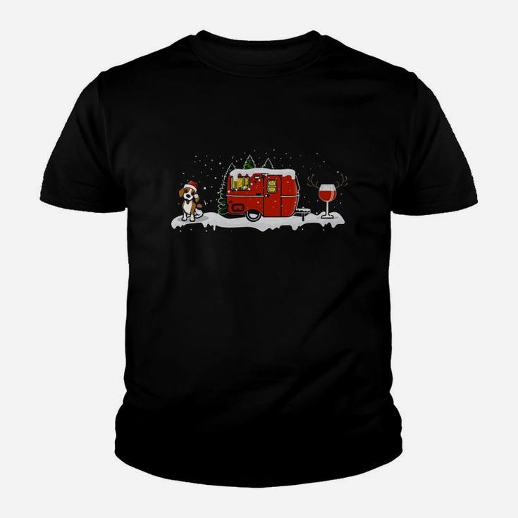 Beagle Camping And Wine Christmas Dog Lovers Kid T-Shirt