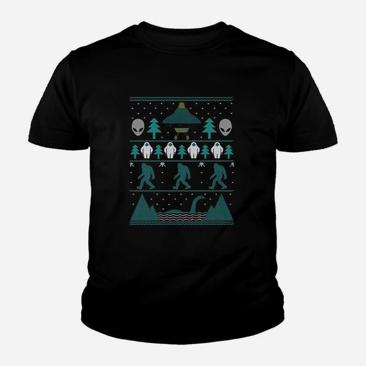 Bigfoot Aliens Yeti Ugly Christmas Kid T-Shirt