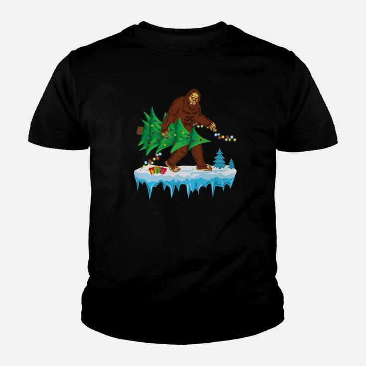 Bigfoot Christmas Tree Men Boys Kids Sasquatch Gift Kid T-Shirt