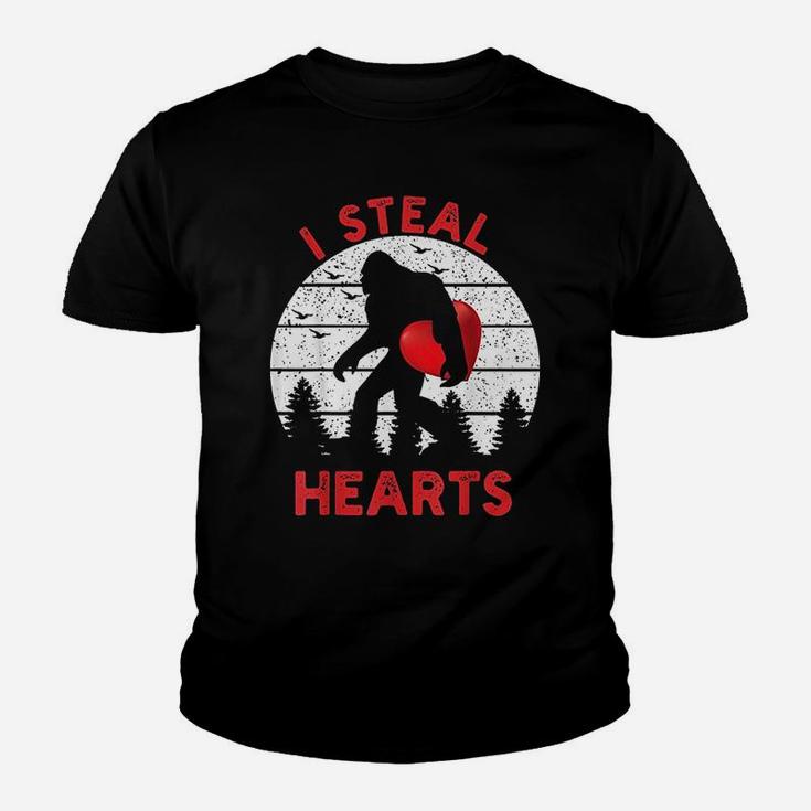 Bigfoot Sasquatch Believe I Steal Hearts Valentines Day Kid T-Shirt