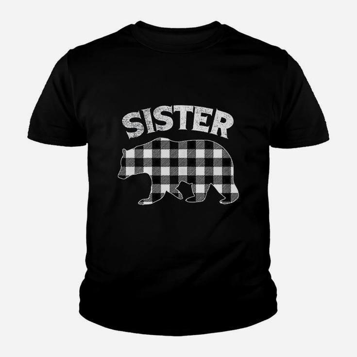 Black And White Buffalo Plaid Sister Bear Christmas Kid T-Shirt