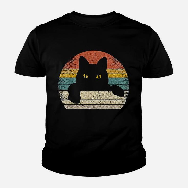Black Cat Vintage Retro Style Cats Lover Kid T-Shirt