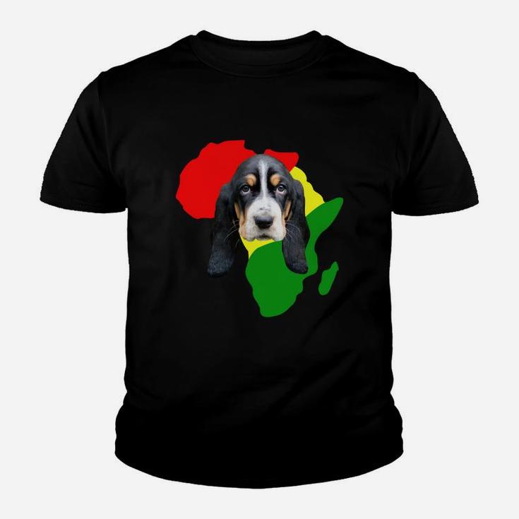 Black History Month African Map Basset Hound Gift For Pet Lovers Proud Black Kid T-Shirt