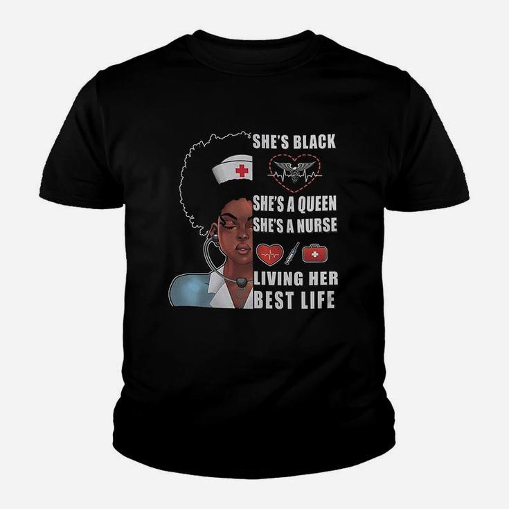 Black Nurse Melanin Nurse Living Her Best Life Kid T-Shirt