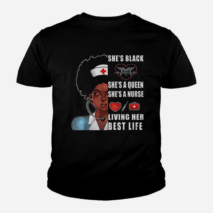Black Nurse Women Melanin Nurse Living Her Best Life Kid T-Shirt