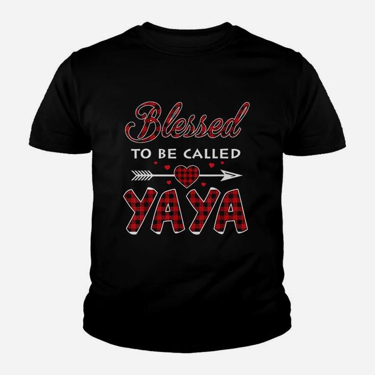 Blessed To Be Called Yaya Buffalo Plaid Grandma Christmas Kid T-Shirt