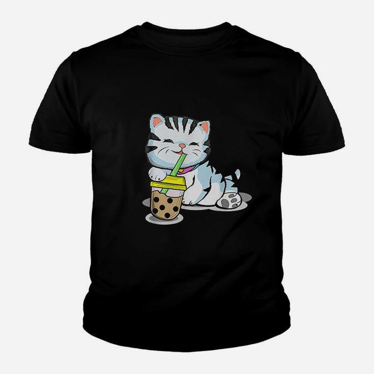Boba Tea Cat Lover Kawaii Japanese Anime Kid T-Shirt