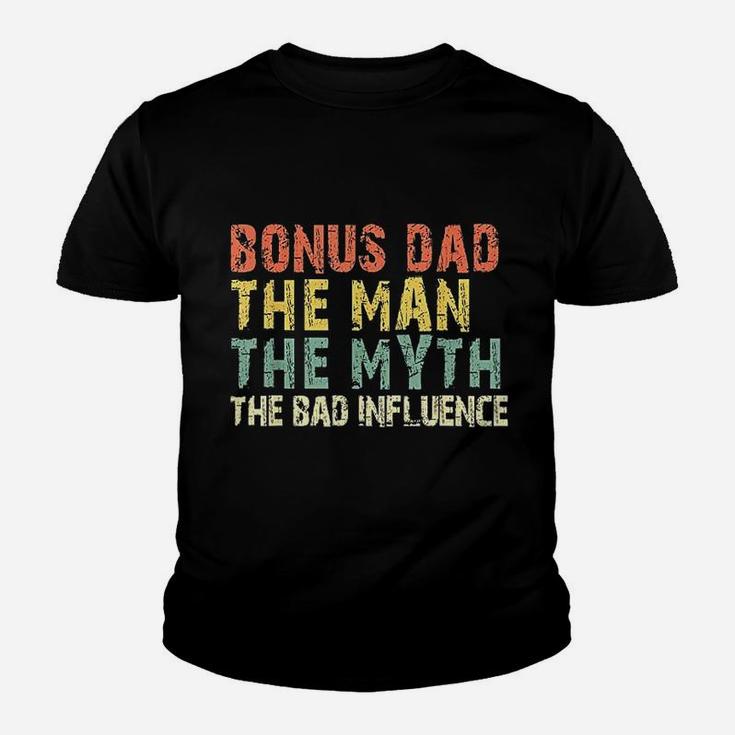 Bonus Dad The Man Myth Bad Influence Vintage Gift Christmas Kid T-Shirt