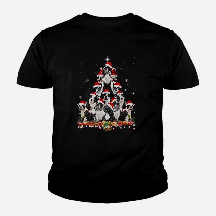 Boston Terrier Christmas Tree Dog Santa Kid T-Shirt