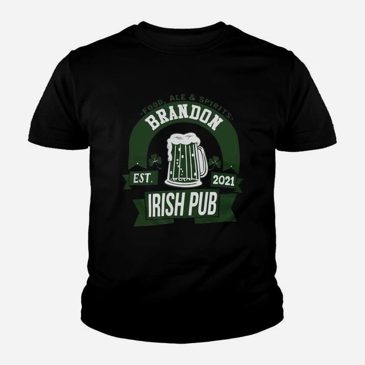 Brandon Irish Pub Food Ale Spirits Established 2021 St Patricks Day Man Beer Lovers Name Gift Kid T-Shirt