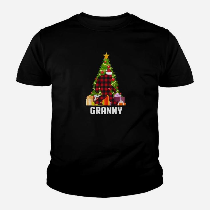 Buffalo Plaid Granny Bigfoot Christmas Hat Tree Kid T-Shirt