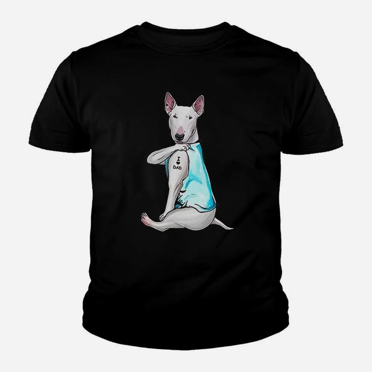 Bull Terrier Tattoos I Love Dad Sitting Gift Fathers Day Kid T-Shirt