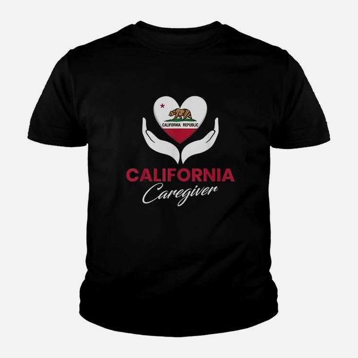 California Caregiver Us State Cali Flag Nurse Caregiving Job Kid T-Shirt