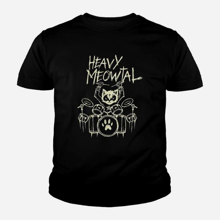 Cat Heavy Metal Headbanger Gift Drummer Cat Playing Drum Meowtal Kid T-Shirt