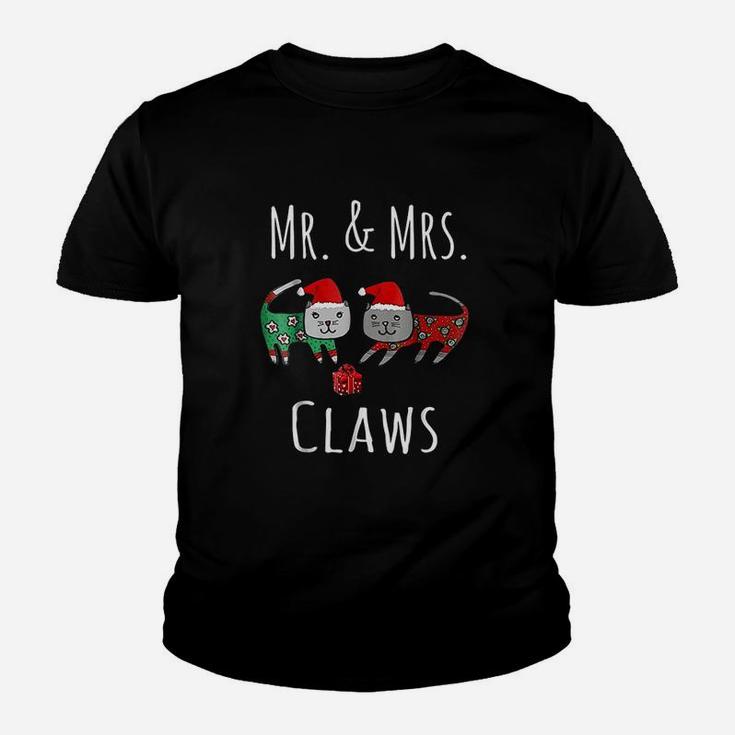 Cat Lover Christmas Santa Mr And Mrs Claws Cat Kid T-Shirt