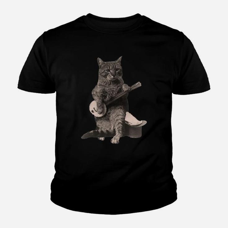 Cat Playing Banjo Guitar Funny Shirts Kid T-Shirt