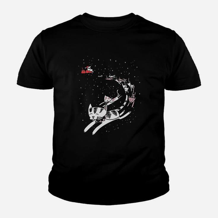 Cat Reindeer Sleigh Christmas Kid T-Shirt