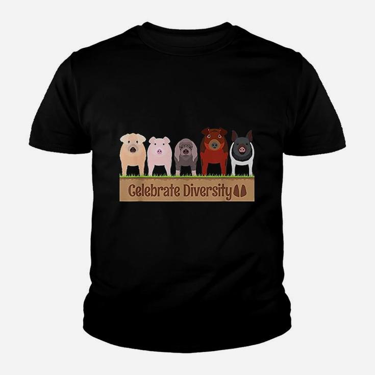 Celebrate Diversity Gifts For Pig Lovers Farm Breed Cute Pig Kid T-Shirt