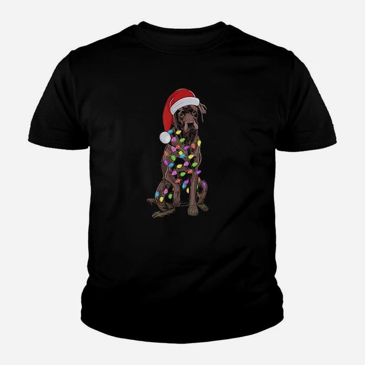 Chocolate Labrador Retriever Santa Hat Christmas Lights Kid T-Shirt