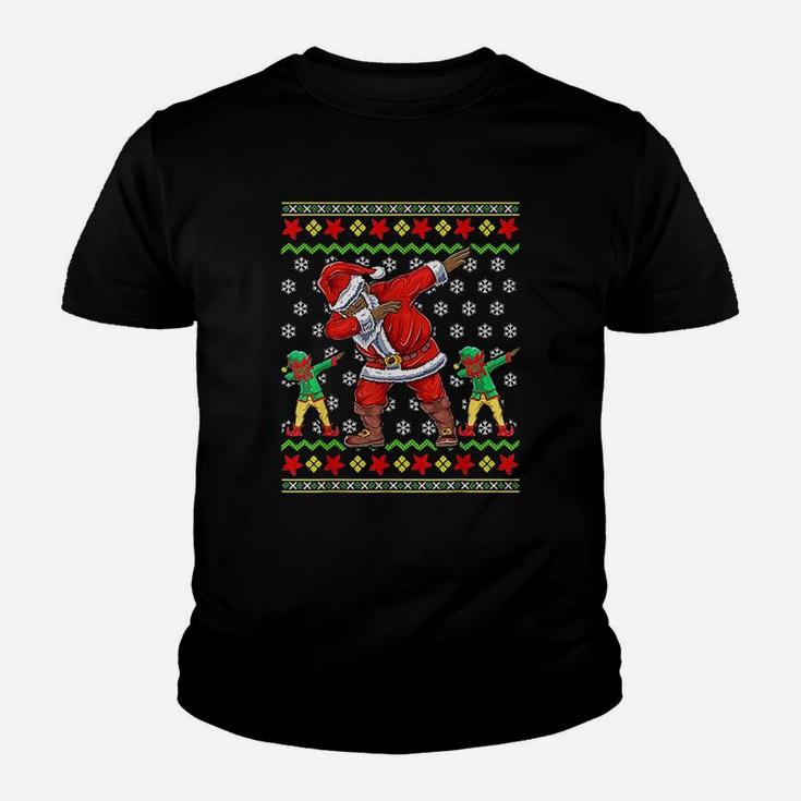 Christmas African American Dabbing Santa Claus Elf Gift Kid T-Shirt