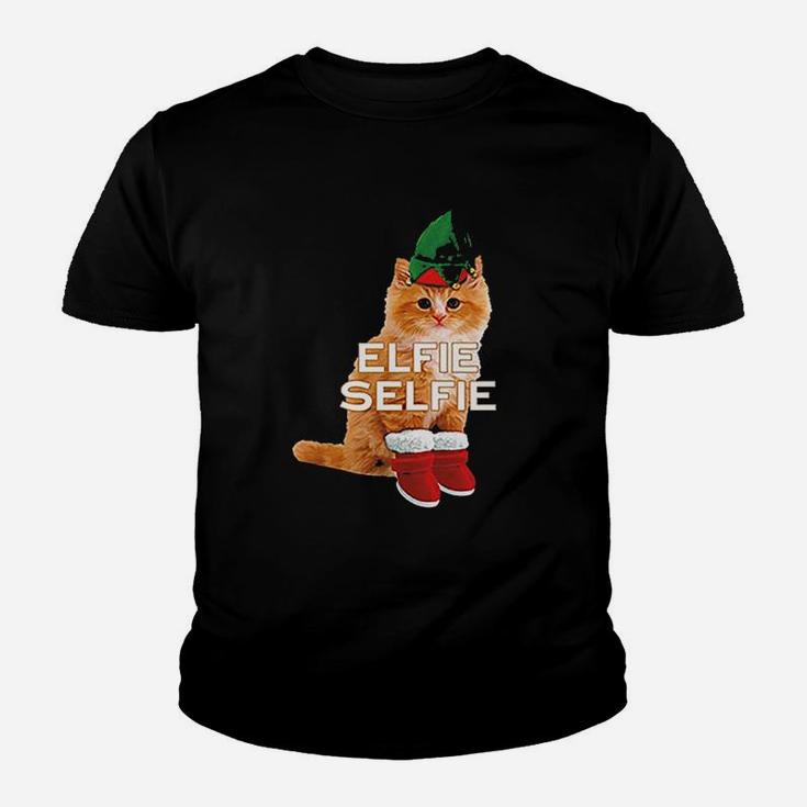 Christmas Cat Elfie Selfie Kid T-Shirt