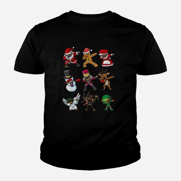 Christmas Dabbing Squad African American Santa Mrs Claus Kid T-Shirt
