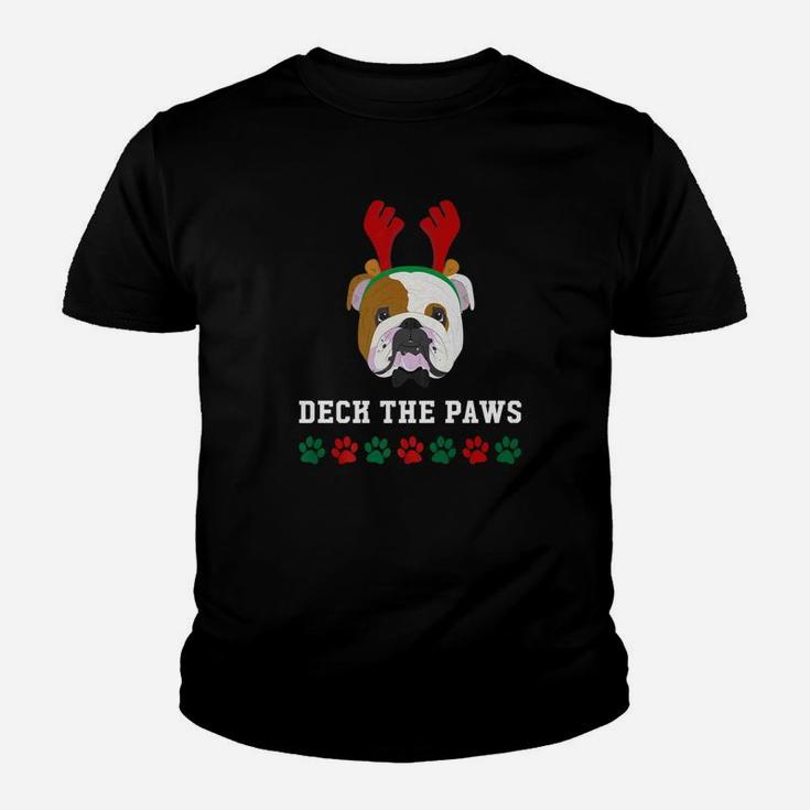 Christmas Dog English Bulldog Deck The Paws Kid T-Shirt