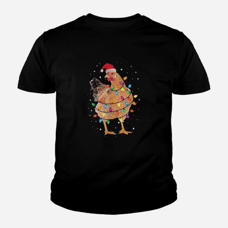 Christmas Lights Chicken Santa Funny Xmas Tree Chicken Kid T-Shirt