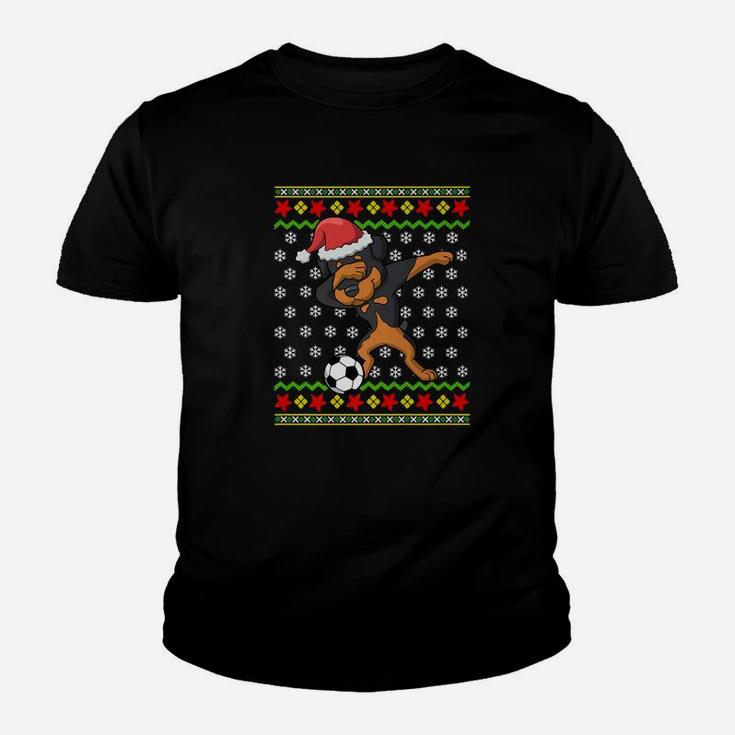 Christmas Shirt Dabbing Rottweiler Dog Soccer Gift Funny Kid T-Shirt