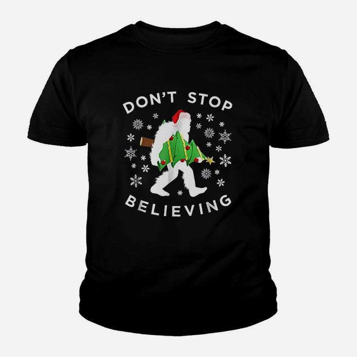 Christmas Tree Bigfoot Dont Stop Believing Kid T-Shirt