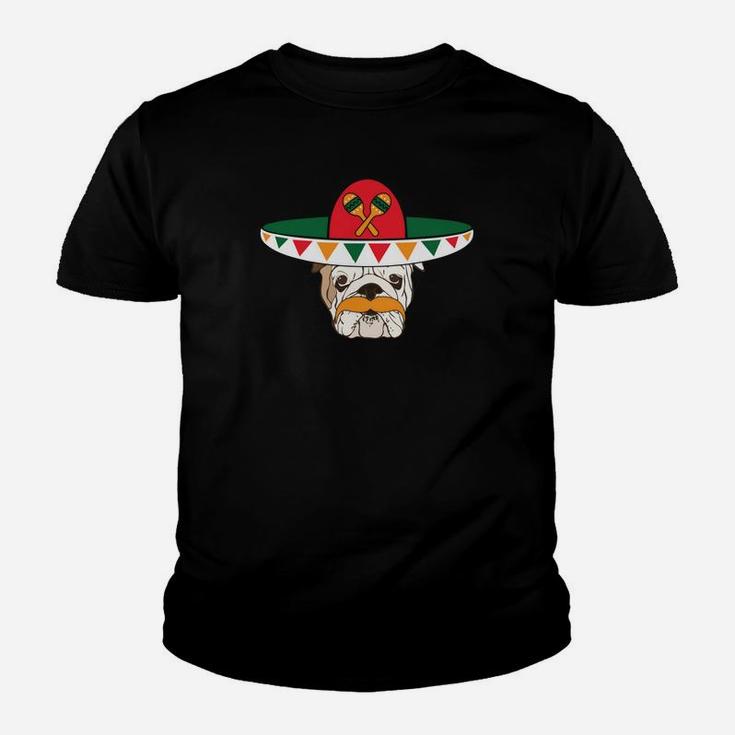 Cinco De Mayo Bulldog With Sombrero Mustache Funny Kid T-Shirt