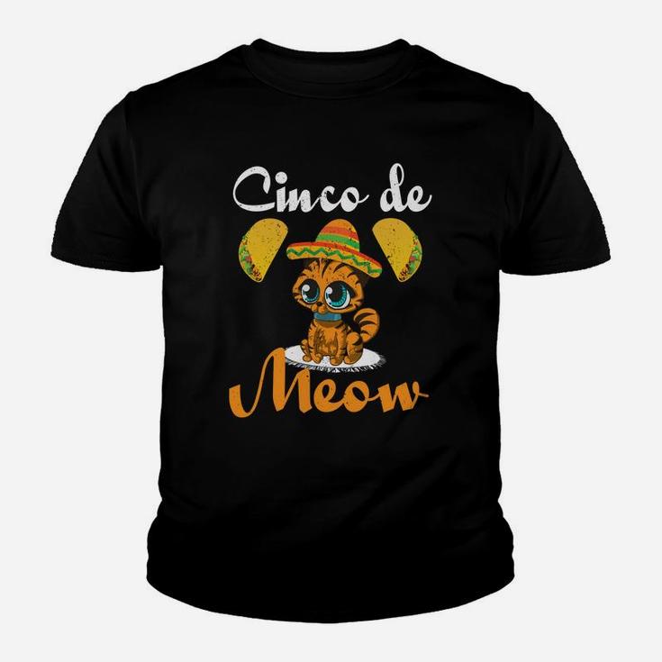 Cinco De Mayo Cinco De Meow Cat Taco Sombrero Kid T-Shirt
