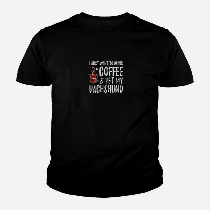 Coffee And Dachshund Shirt Funny Dog Mom Or Dog Dad Gift Kid T-Shirt