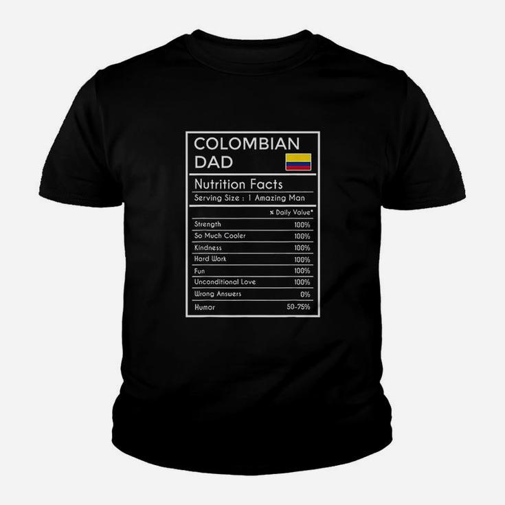 Colombian Dad Gift Funny Nutrition Facts Fathers Day Kid T-Shirt
